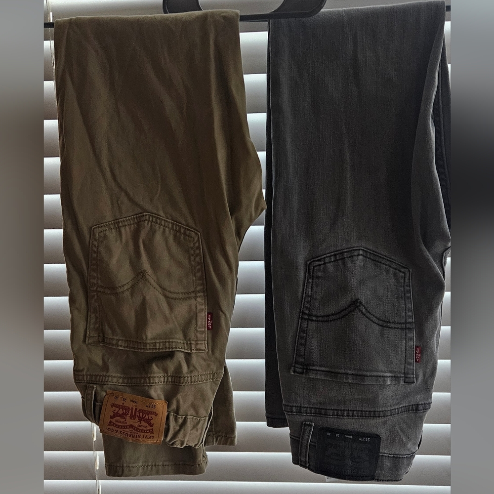 2 Pairs Levi's Mens 511 Khaki and Charcoal
